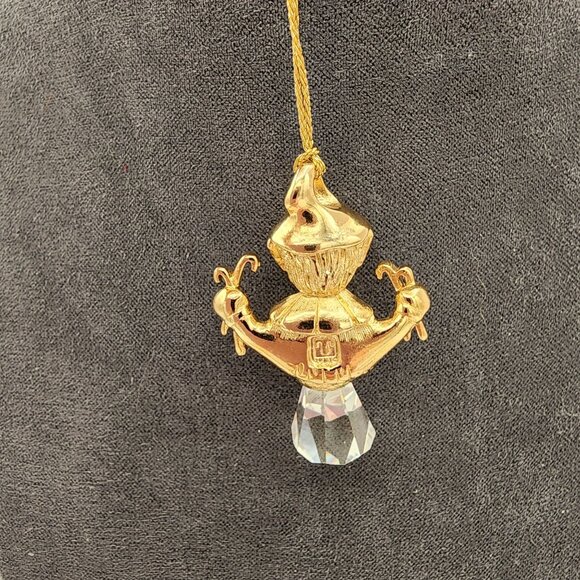 Set of 2 Swarovski Lead Crystal Golden Elf Holiday Christmas Ornament With Boxes - Picture 4 of 6